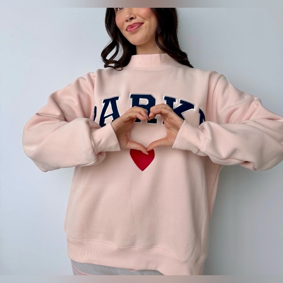 PARKE Heart Varsity Mockneck - Peony + Denim - Picture 2 of 2